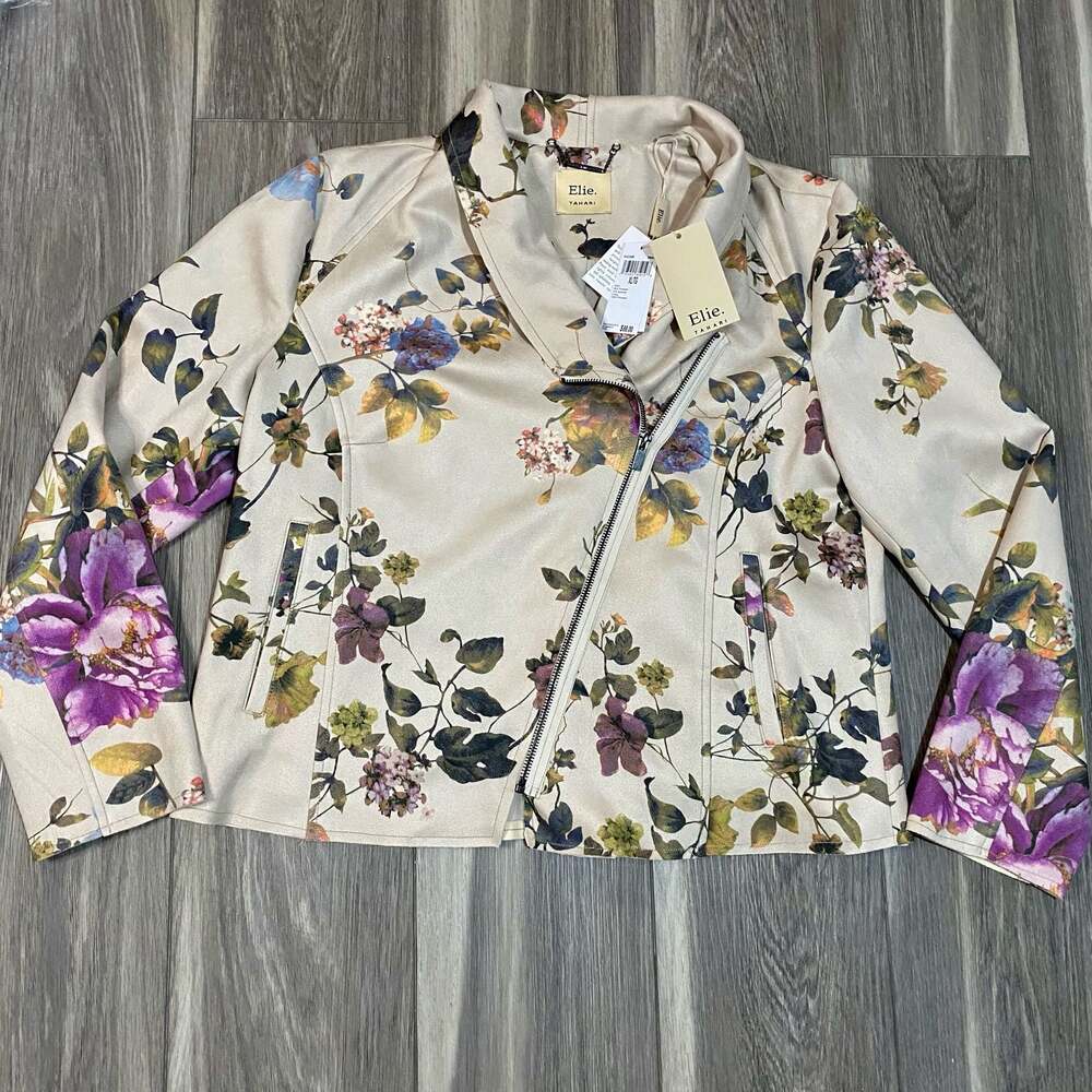 Elie Tahari Floral Faux Leather Moto Jacket